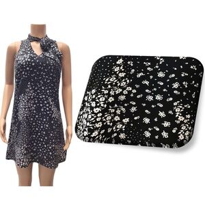 EUC Decree Black Floral Tie Neck Sleeveless Mini Dress Size Small